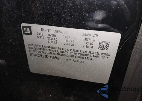 2012 Chevrolet Impala Ltz z USA, uszkodzony, nr VIN 2G1WC5E36C1119660